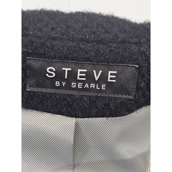 Searle 6 Wool Alpaca Winter Trench Overcoat Long Coat Black Designer warm EUC - Picture 7 of 8